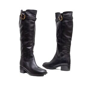 Women's Salvatore Ferragamo "Robespierre" Black Leather Knee-High Boots – US 9 B
